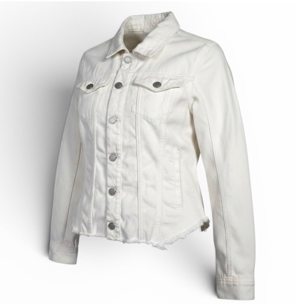 BlankNYC White Cropped Denim Jacket Women's Small Raw Hem Trucker